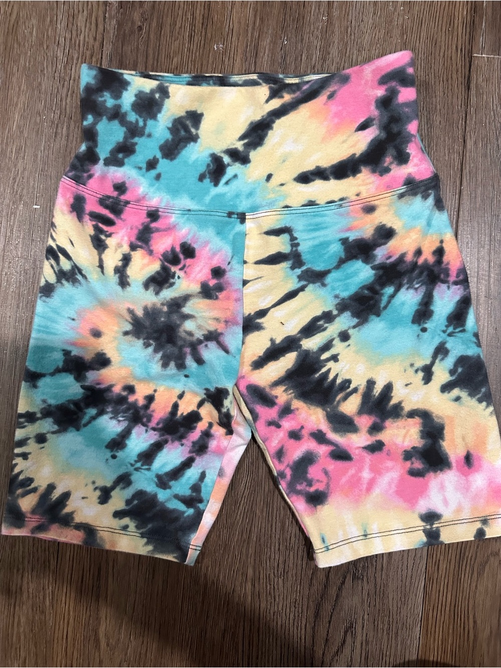 Hollister Tie-Dye High-Waist Bike Shorts in Aqua, Pink & Yellow